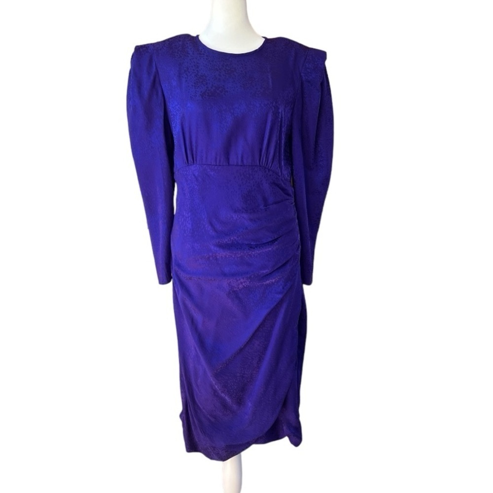 Vintage Mazara Dress Women Size 8 Blue 100% Silk Long Sleeve With Jewel Accents